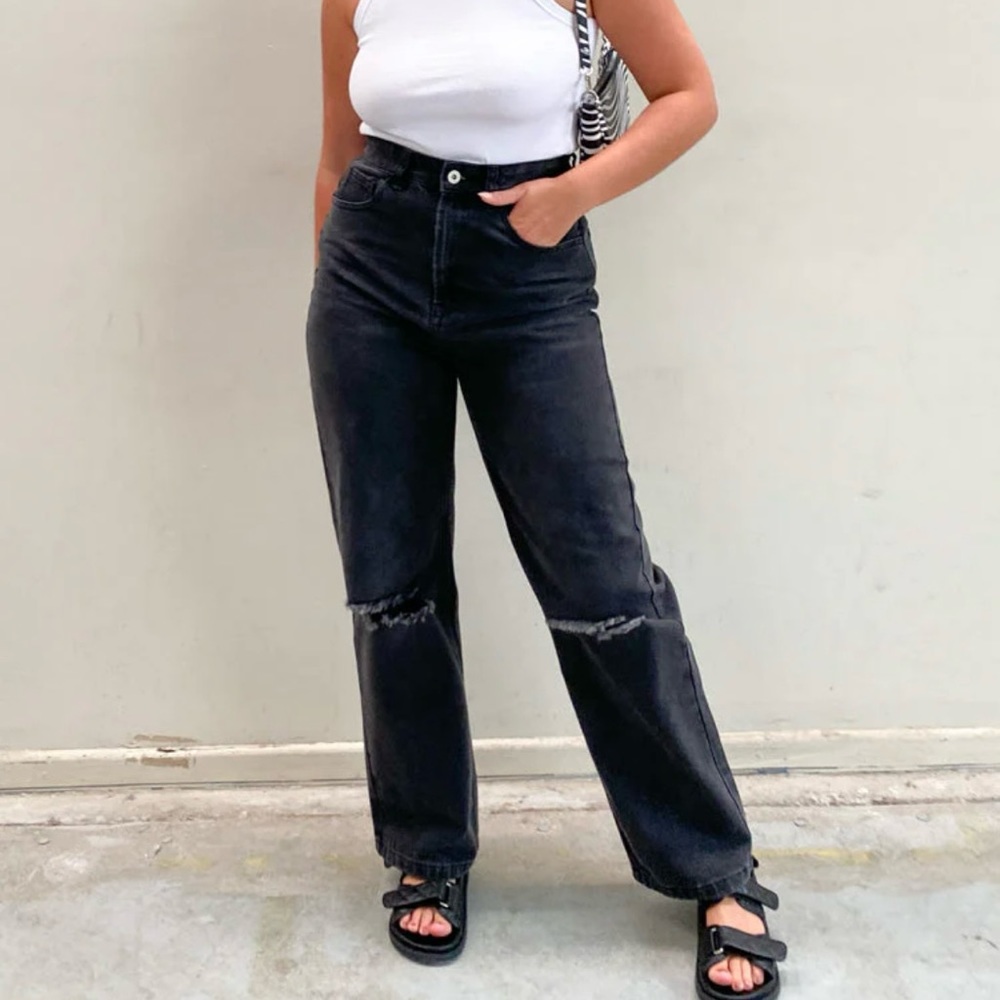 Beginning Boutique Robin Wide Leg Jeans Black Wash, Size 2